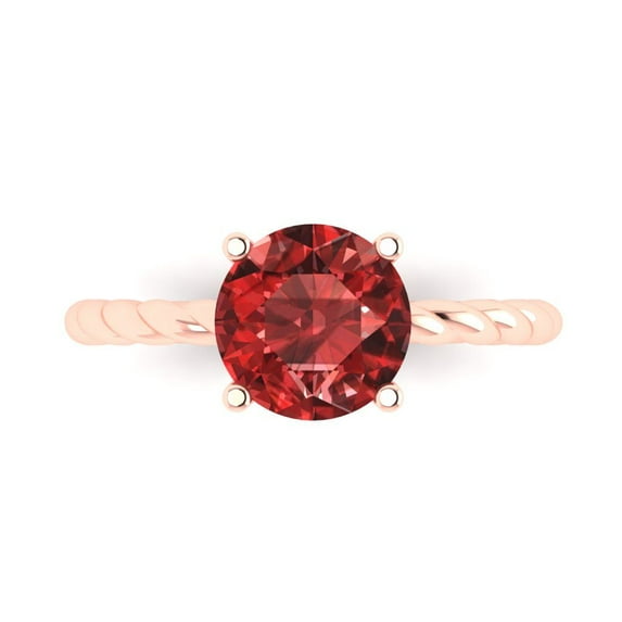 Solitaire Engagement Ring for Women - 2ct Natural Garnet in 14K Rose Gold Promise Ring