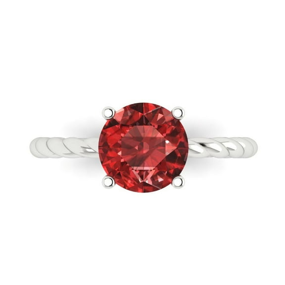 Solitaire Engagement Ring for Women - 2ct Natural Garnet in 14K White Gold Promise Ring
