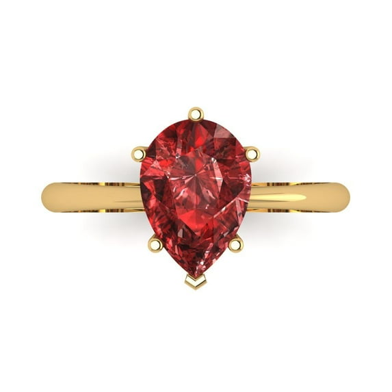 Solitaire Engagement Ring for Women - 2ct Natural Garnet in 14K Yellow Gold Promise Ring