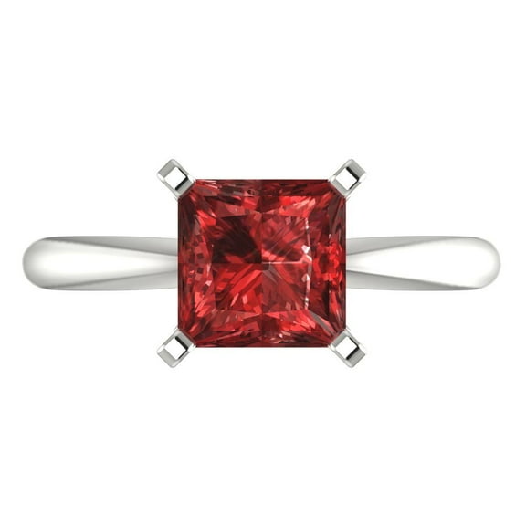 Solitaire Engagement Ring for Women - 2ct Natural Garnet in 18K White Gold Promise Ring