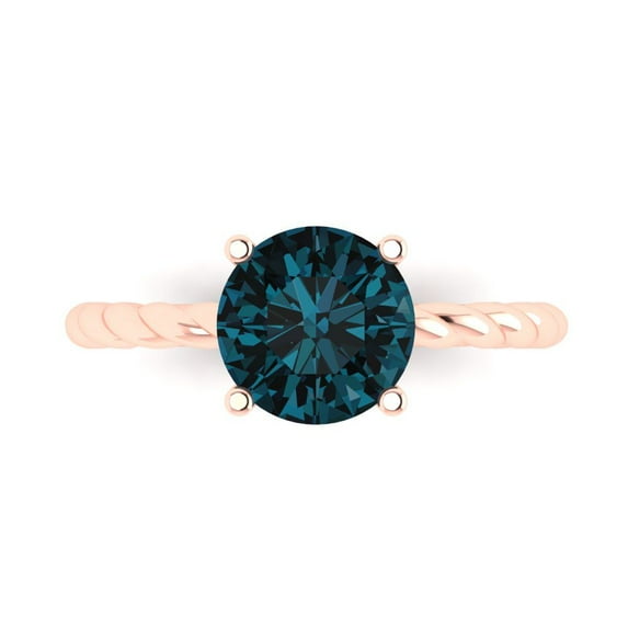 Solitaire Engagement Ring for Women - 2ct Natural London Blue Topaz in 14K Rose Gold Promise Ring