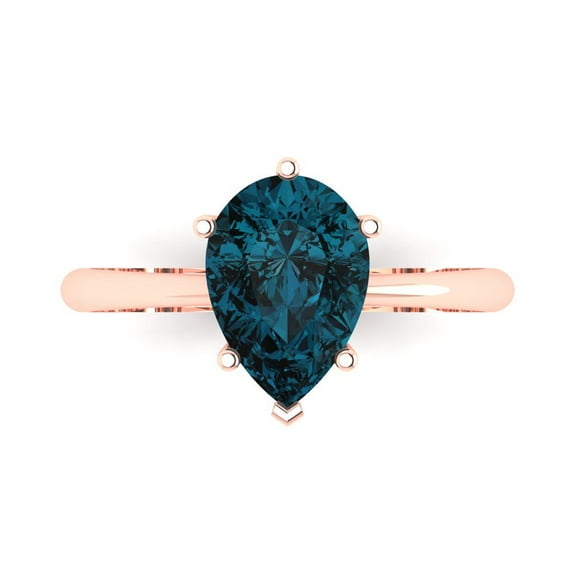 Solitaire Engagement Ring for Women - 2ct Natural London Blue Topaz in 14K Rose Gold Promise Ring