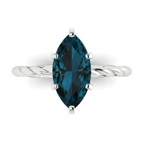 Solitaire Engagement Ring for Women - 2ct Natural London Blue Topaz in 14K White Gold Promise Ring