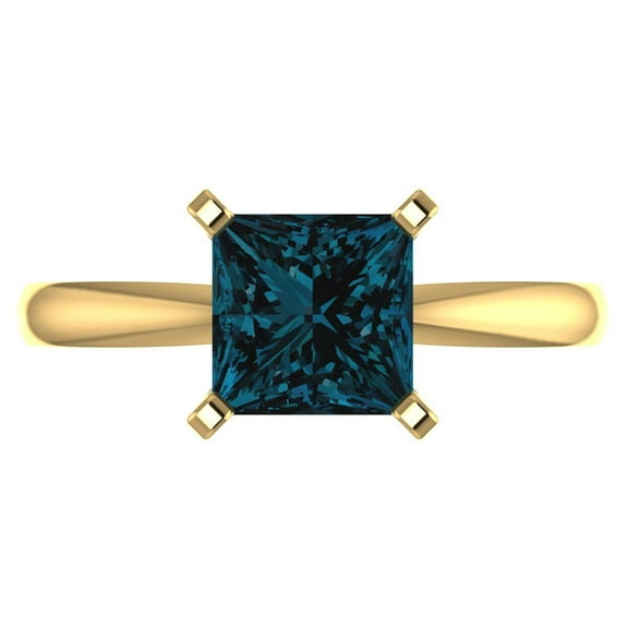 Solitaire Engagement Ring for Women - 2ct Natural London Blue Topaz in 14K Yellow Gold Promise Ring