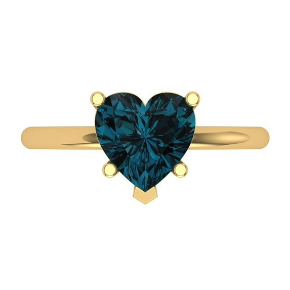 Solitaire Engagement Ring for Women - 2ct Natural London Blue Topaz in 14K Yellow Gold Promise Ring