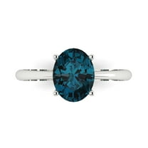 Solitaire Engagement Ring for Women - 2ct Natural London Blue Topaz in 18K White Gold Promise Ring