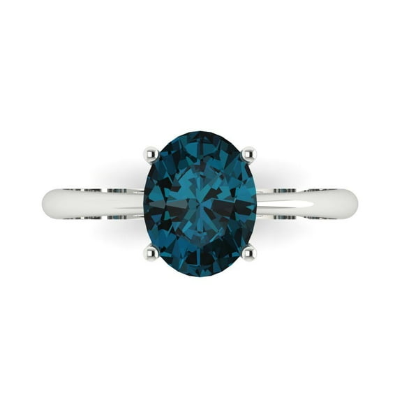 Solitaire Engagement Ring for Women - 2ct Natural London Blue Topaz in 18K White Gold Promise Ring