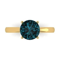 Solitaire Engagement Ring for Women - 2ct Natural London Blue Topaz in 18K Yellow Gold Promise Ring