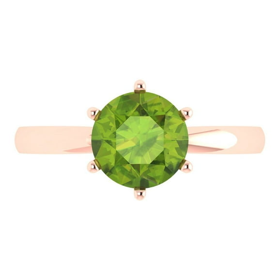 Solitaire Engagement Ring for Women - 2ct Natural Peridot in 14K Rose Gold Promise Ring