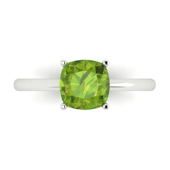 Solitaire Engagement Ring for Women - 2ct Natural Peridot in 14K White Gold Promise Ring