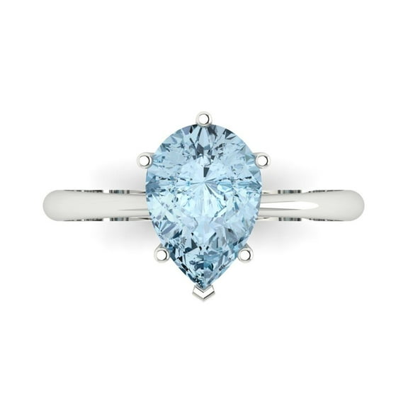 Solitaire Engagement Ring for Women - 2ct Natural Sky Blue Topaz in 14K White Gold Promise Ring