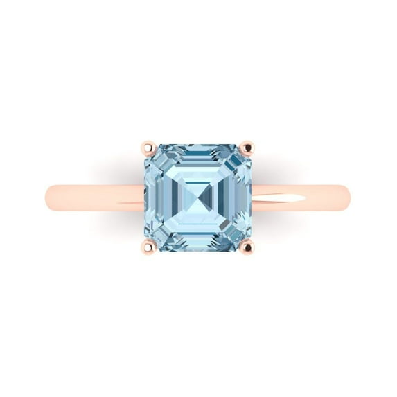 Solitaire Engagement Ring for Women - 2ct Natural Swiss Blue Topaz in 14K Rose Gold Promise Ring