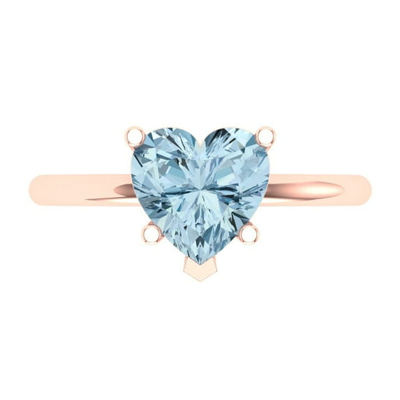Solitaire Engagement Ring for Women - 2ct Natural Swiss Blue Topaz in 14K Rose Gold Promise Ring