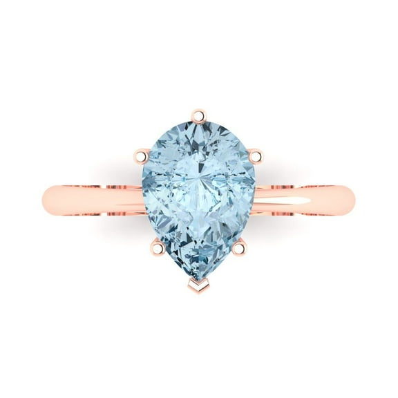 Solitaire Engagement Ring for Women - 2ct Natural Swiss Blue Topaz in 14K Rose Gold Promise Ring