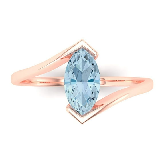 Solitaire Engagement Ring for Women - 2ct Natural Swiss Blue Topaz in 14K Rose Gold Promise Ring