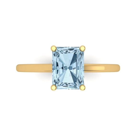 Solitaire Engagement Ring for Women - 2ct Natural Swiss Blue Topaz in 14K Yellow Gold Promise Ring