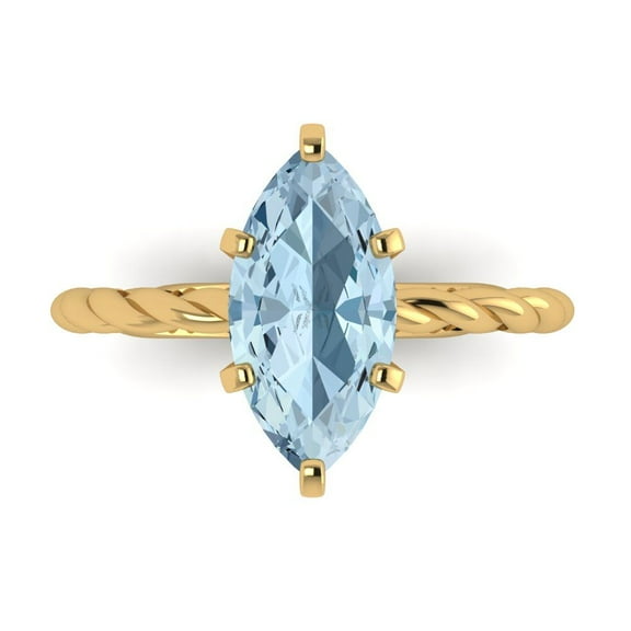 Solitaire Engagement Ring for Women - 2ct Natural Swiss Blue Topaz in 14K Yellow Gold Promise Ring