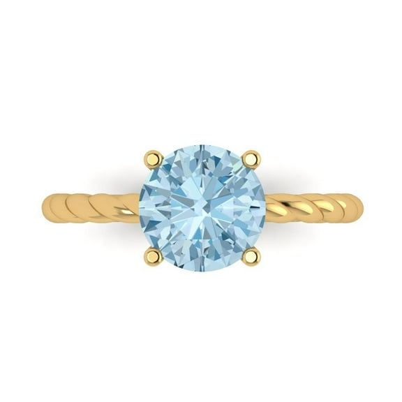 Solitaire Engagement Ring for Women - 2ct Natural Swiss Blue Topaz in 14K Yellow Gold Promise Ring