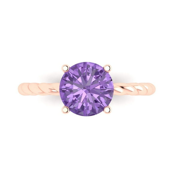 Solitaire Engagement Ring for Women - 2ct Simulated Alexandrite in 14K Rose Gold Promise Ring