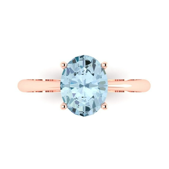 Solitaire Engagement Ring for Women - 2ct Simulated Blue Diamond in 14K Rose Gold Promise Ring