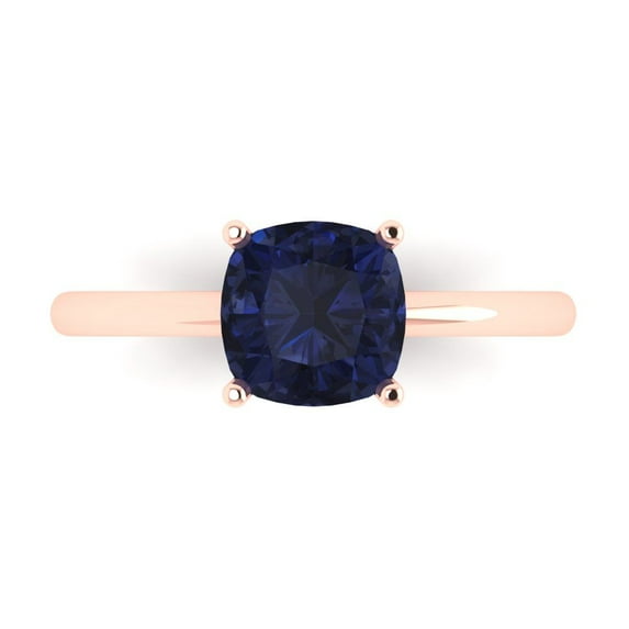 Solitaire Engagement Ring for Women - 2ct Simulated Blue Sapphire in 14K Rose Gold Promise Ring