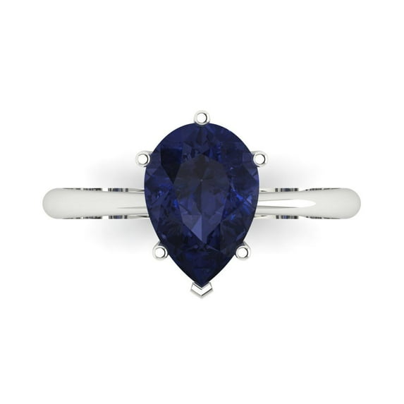 Solitaire Engagement Ring for Women - 2ct Simulated Blue Sapphire in 14K White Gold Promise Ring