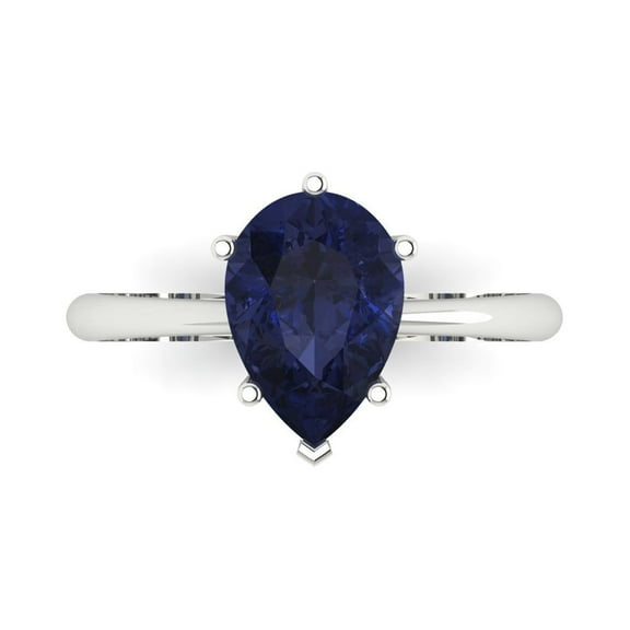 Solitaire Engagement Ring for Women - 2ct Simulated Blue Sapphire in 14K White Gold Promise Ring