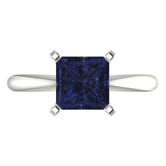 Solitaire Engagement Ring for Women - 2ct Simulated Blue Sapphire in 14K White Gold Promise Ring