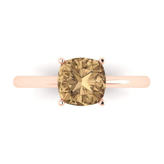 Solitaire Engagement Ring for Women - 2ct Simulated Champagne Diamond in 14K Rose Gold Promise Ring
