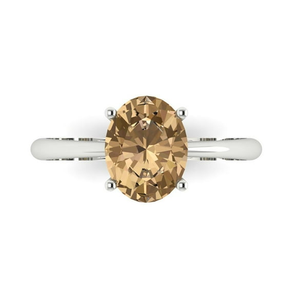 Solitaire Engagement Ring for Women - 2ct Simulated Champagne Diamond in 14K White Gold Promise Ring