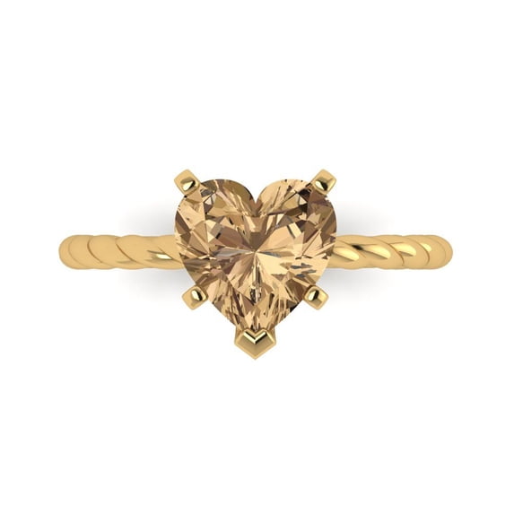 Solitaire Engagement Ring for Women - 2ct Simulated Champagne Diamond in 14K Yellow Gold Promise Ring