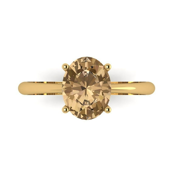 Solitaire Engagement Ring for Women - 2ct Simulated Champagne Diamond in 14K Yellow Gold Promise Ring