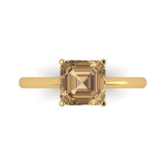 Solitaire Engagement Ring for Women - 2ct Simulated Champagne Diamond in 14K Yellow Gold Promise Ring