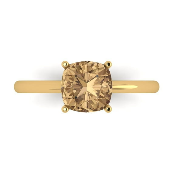 Solitaire Engagement Ring for Women - 2ct Simulated Champagne Diamond in 14K Yellow Gold Promise Ring