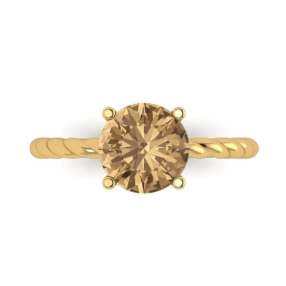 Solitaire Engagement Ring for Women - 2ct Simulated Champagne Diamond in 18K Yellow Gold Promise Ring