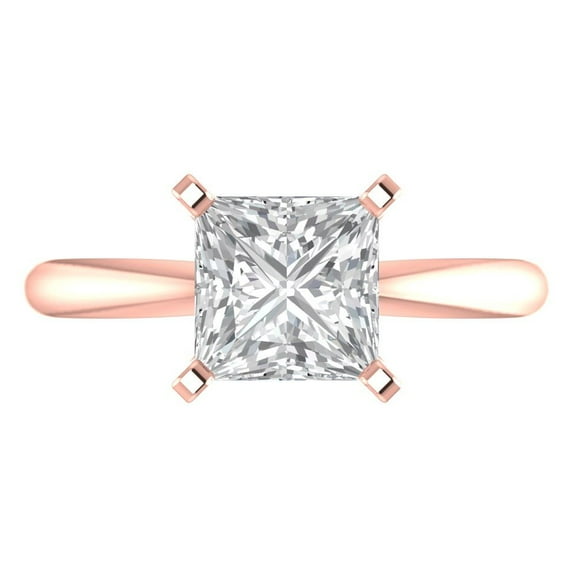 Solitaire Engagement Ring for Women - 2ct Simulated Diamond in 14K Rose Gold Promise Ring