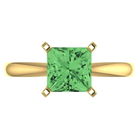 Solitaire Engagement Ring for Women - 2ct Simulated Green Diamond in 14K Yellow Gold Promise Ring