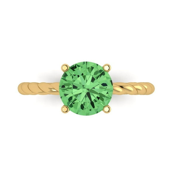 Solitaire Engagement Ring for Women - 2ct Simulated Green Diamond in 14K Yellow Gold Promise Ring