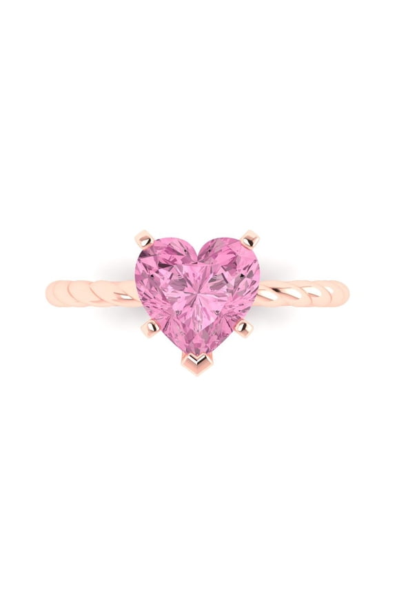 Solitaire Engagement Ring for Women - 2ct Simulated Pink Diamond in 14K Rose Gold Promise Ring