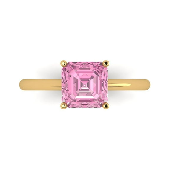 Solitaire Engagement Ring for Women - 2ct Simulated Pink Diamond in 14K Yellow Gold Promise Ring