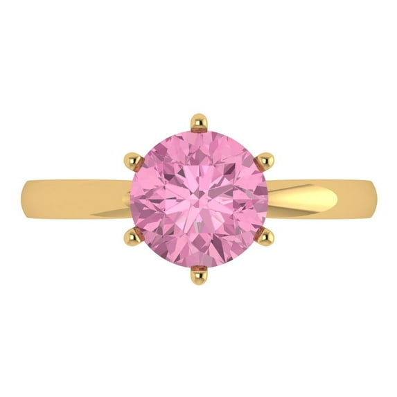 Solitaire Engagement Ring for Women - 2ct Simulated Pink Diamond in 14K Yellow Gold Promise Ring