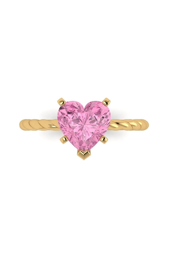 Solitaire Engagement Ring for Women - 2ct Simulated Pink Diamond in 14K Yellow Gold Promise Ring