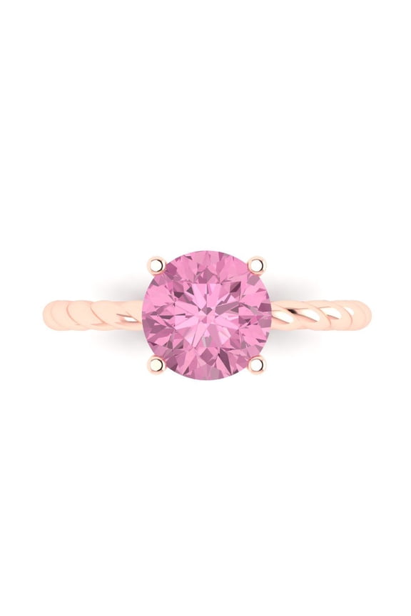 Solitaire Engagement Ring for Women - 2ct Simulated Pink Diamond in 18K Rose Gold Promise Ring