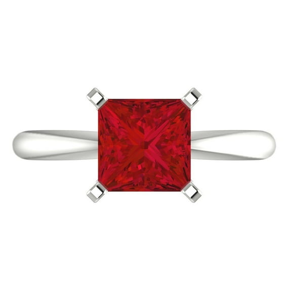 Solitaire Engagement Ring for Women - 2ct Simulated Pink Tourmaline in 14K White Gold Promise Ring