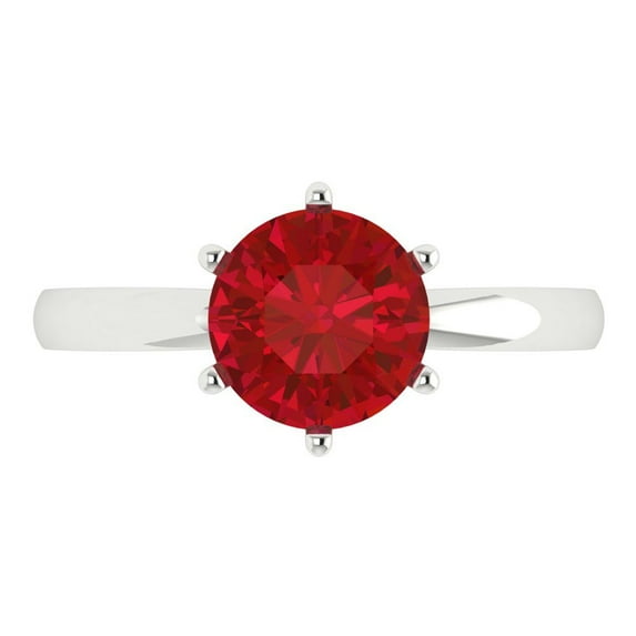 Solitaire Engagement Ring for Women - 2ct Simulated Pink Tourmaline in 14K White Gold Promise Ring