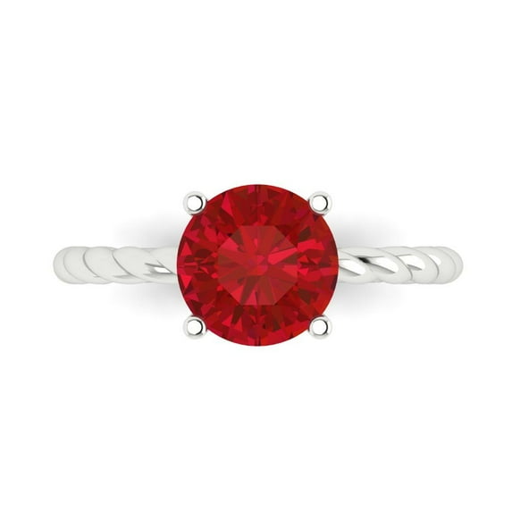 Solitaire Engagement Ring for Women - 2ct Simulated Ruby in 14K White Gold Promise Ring