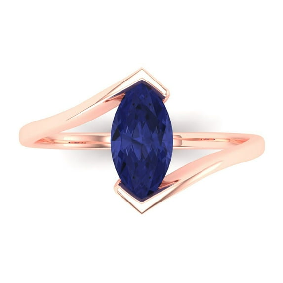 Solitaire Engagement Ring for Women - 2ct Simulated Tanzanite in 14K Rose Gold Promise Ring