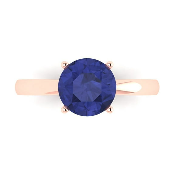 Solitaire Engagement Ring for Women - 2ct Simulated Tanzanite in 14K Rose Gold Promise Ring