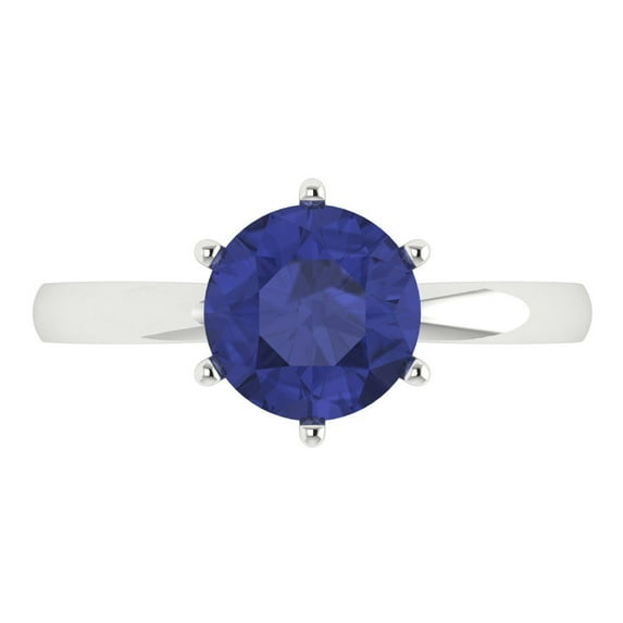 Solitaire Engagement Ring for Women - 2ct Simulated Tanzanite in 14K White Gold Promise Ring
