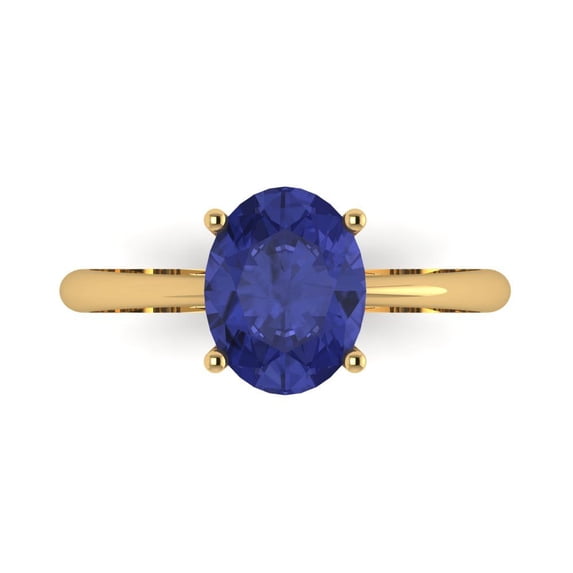 Solitaire Engagement Ring for Women - 2ct Simulated Tanzanite in 14K Yellow Gold Promise Ring